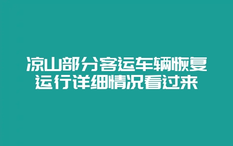 凉山部分客运车辆恢复运行详细情况看过来-会东网