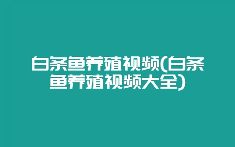 白条鱼养殖视频(白条鱼养殖视频大全)-会东网