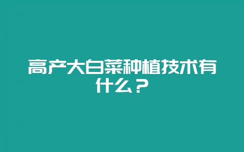 高产大白菜种植技术有什么?-会东网