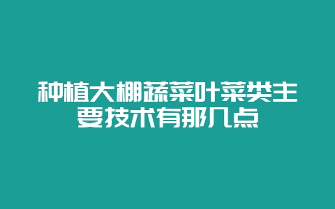 种植大棚蔬菜叶菜类主要技术有那几点-会东网