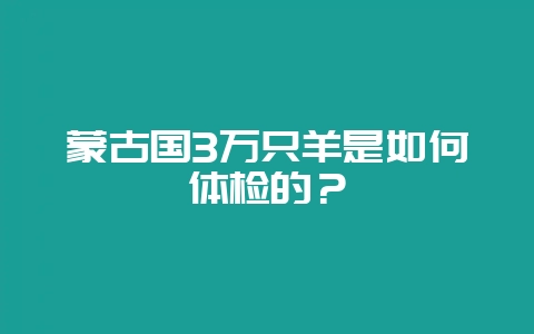 蒙古国3万只羊是如何体检的？-会东网
