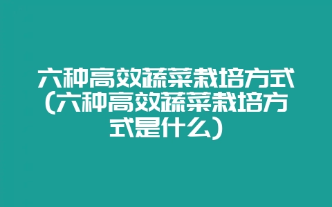 六种高效蔬菜栽培方式(六种高效蔬菜栽培方式是什么)-会东网