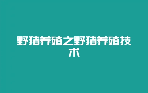 野猪养殖之野猪养殖技术-会东网