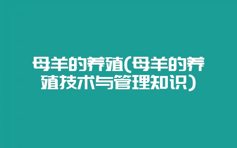 母羊的养殖(母羊的养殖技术与管理知识)-会东网