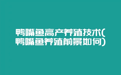 鸭嘴鱼高产养殖技术(鸭嘴鱼养殖前景如何)-会东网