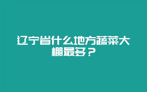 辽宁省什么地方蔬菜大棚最多?-会东网