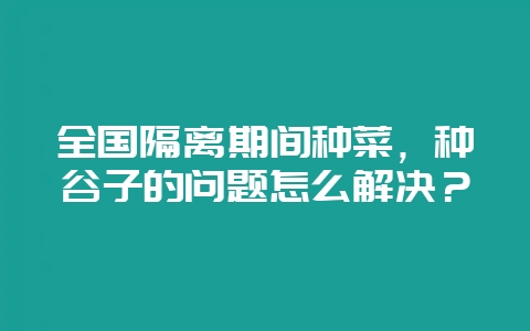 全国隔离期间种菜，种谷子的问题怎么解决？-会东网
