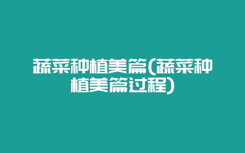 蔬菜种植美篇(蔬菜种植美篇过程)-会东网