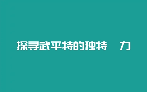 探寻武平特的独特魅力-会东网