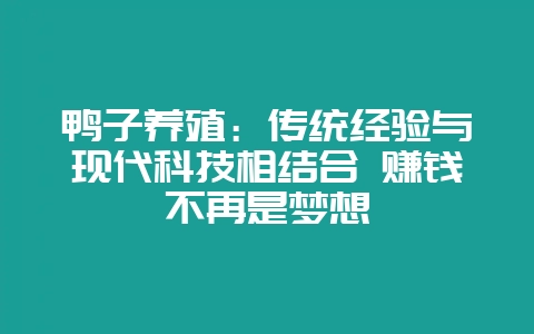 鸭子养殖：传统经验与现代科技相结合 赚钱不再是梦想-会东网
