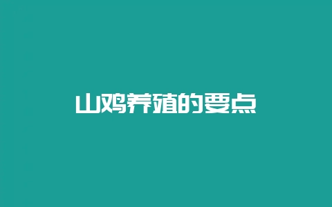 山鸡养殖的要点-会东网