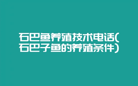 石巴鱼养殖技术电话(石巴子鱼的养殖条件)-会东网