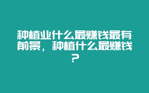 种植业什么最赚钱最有前景，种植什么最赚钱？-会东网