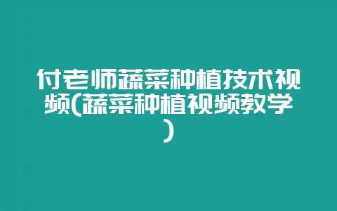 付老师蔬菜种植技术视频(蔬菜种植视频教学)-会东网