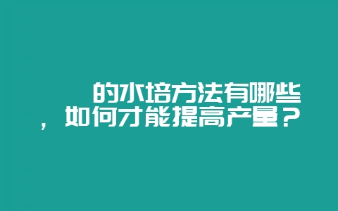 莴苣的水培方法有哪些，如何才能提高产量？-会东网