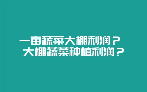一亩蔬菜大棚利润？ 大棚蔬菜种植利润？-会东网