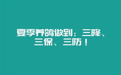夏季养鸽做到：三降、三保、三防！-会东网