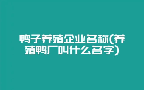 鸭子养殖企业名称(养殖鸭厂叫什么名字)-会东网