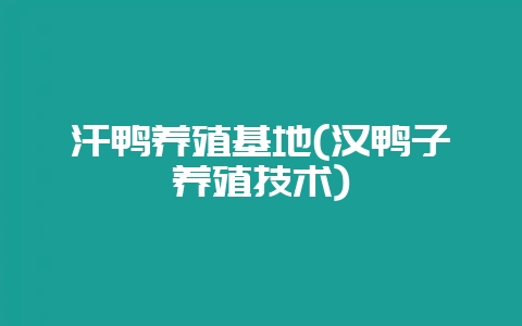 汗鸭养殖基地(汉鸭子养殖技术)-会东网