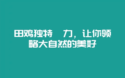 田鸡独特魅力，让你领略大自然的美好-会东网
