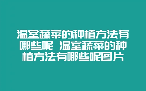 温室蔬菜的种植方法有哪些呢 温室蔬菜的种植方法有哪些呢图片-会东网