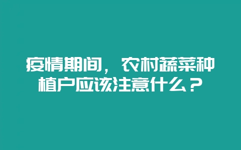 疫情期间，农村蔬菜种植户应该注意什么？-会东网