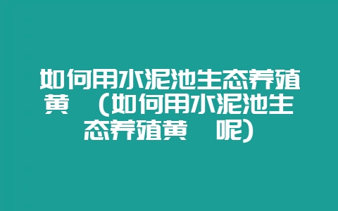 如何用水泥池生态养殖黄鳝(如何用水泥池生态养殖黄鳝呢)-会东网