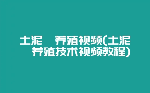 土泥鳅养殖视频(土泥鳅养殖技术视频教程)-会东网