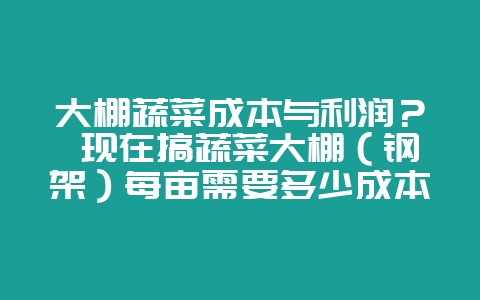 大棚蔬菜成本与利润? 现在搞蔬菜大棚(钢架)每亩需要多少成本,一般年利润每亩有多少?有做这行的朋-会东网