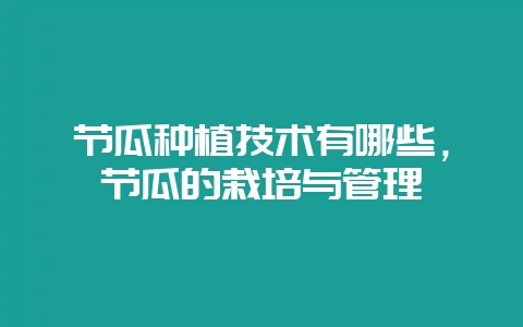 节瓜种植技术有哪些，节瓜的栽培与管理-会东网