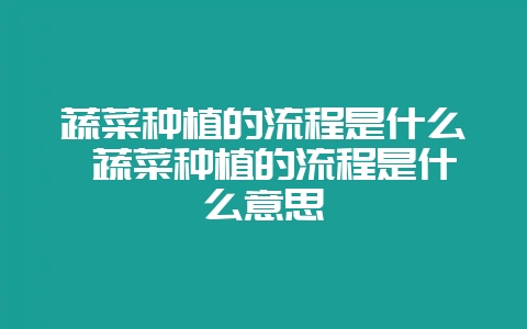 蔬菜种植的流程是什么 蔬菜种植的流程是什么意思-会东网