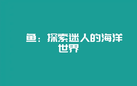 鲽鱼：探索迷人的海洋世界-会东网
