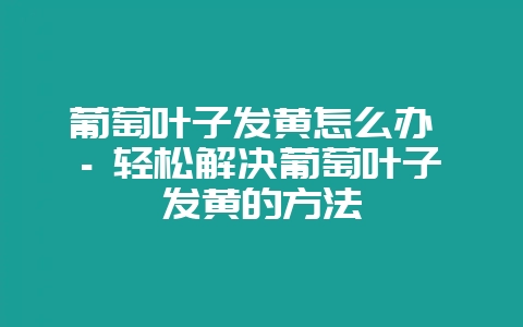 葡萄叶子发黄怎么办 – 轻松解决葡萄叶子发黄的方法-会东网