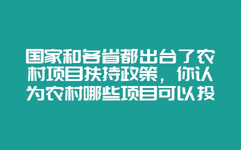 国家和各省都出台了农村项目扶持政策，你认为农村哪些项目可以投资？-会东网
