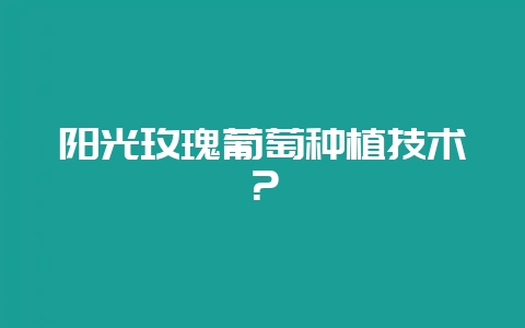 阳光玫瑰葡萄种植技术？-会东网