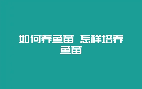 如何养鱼苗 怎样培养鱼苗-会东网