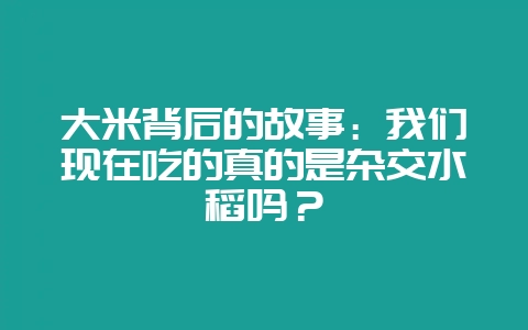大米背后的故事：我们现在吃的真的是杂交水稻吗？-会东网