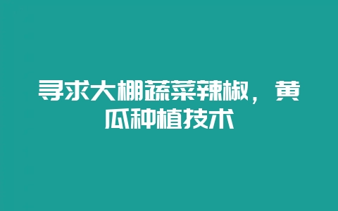 寻求大棚蔬菜辣椒，黄瓜种植技术-会东网