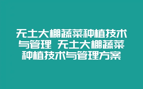 无土大棚蔬菜种植技术与管理 无土大棚蔬菜种植技术与管理方案-会东网