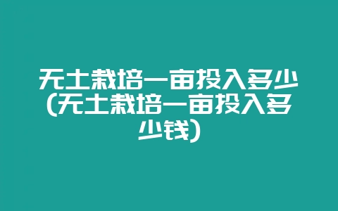 无土栽培一亩投入多少(无土栽培一亩投入多少钱)-会东网