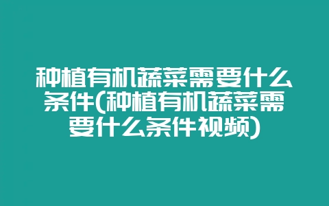 种植有机蔬菜需要什么条件(种植有机蔬菜需要什么条件视频)-会东网
