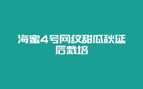 海蜜4号网纹甜瓜秋延后栽培-会东网