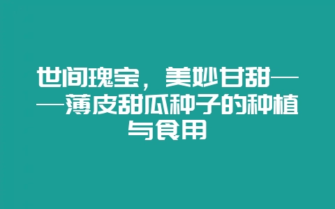 世间瑰宝，美妙甘甜——薄皮甜瓜种子的种植与食用-会东网