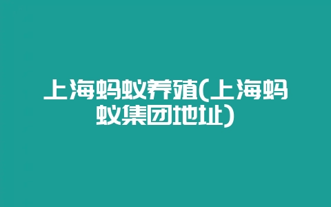 上海蚂蚁养殖(上海蚂蚁集团地址)-会东网