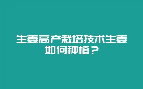 生姜高产栽培技术生姜如何种植?-会东网