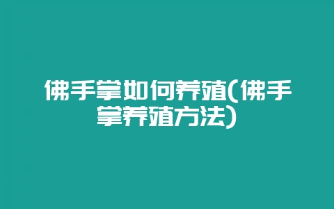 佛手掌如何养殖(佛手掌养殖方法)-会东网