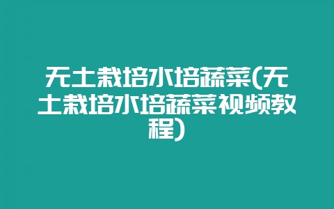 无土栽培水培蔬菜(无土栽培水培蔬菜视频教程)-会东网