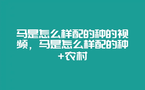 马是怎么样配的种的视频,马是怎么样配的种+农村-会东网