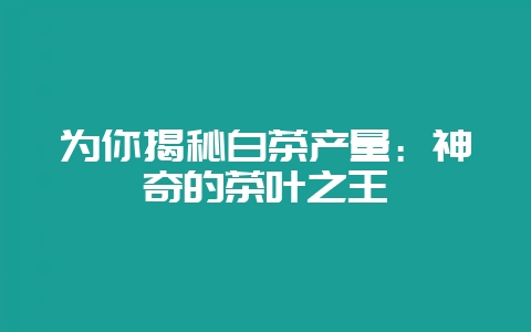 为你揭秘白茶产量：神奇的茶叶之王-会东网