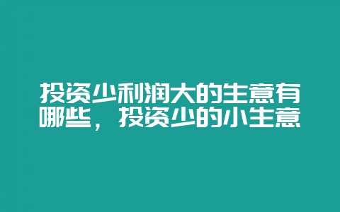 投资少利润大的生意有哪些,投资少的小生意-会东网